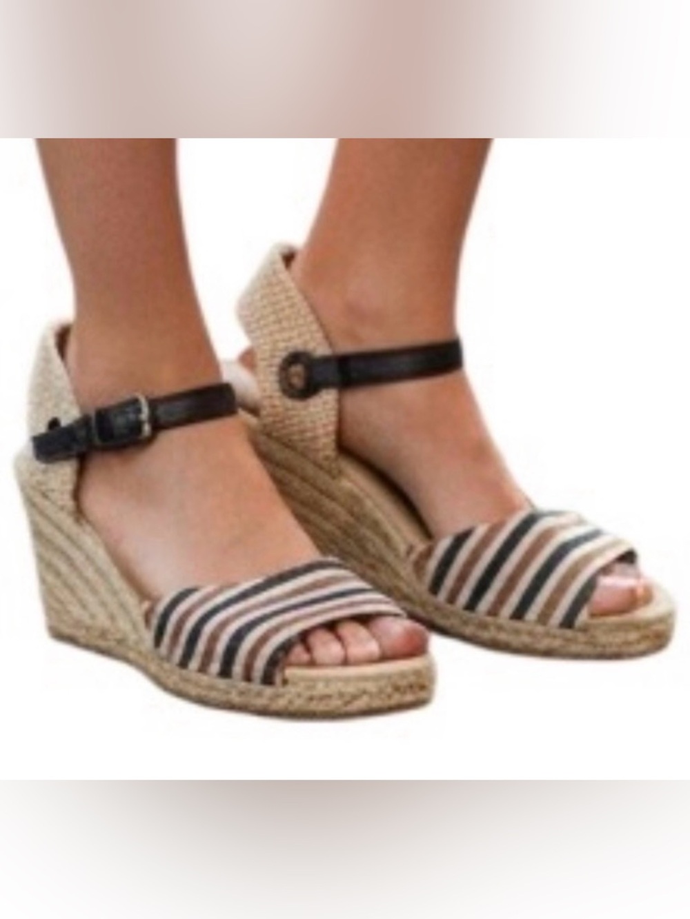 Skechers Wedge 8 Wicker Espadrille Stripes Heels
